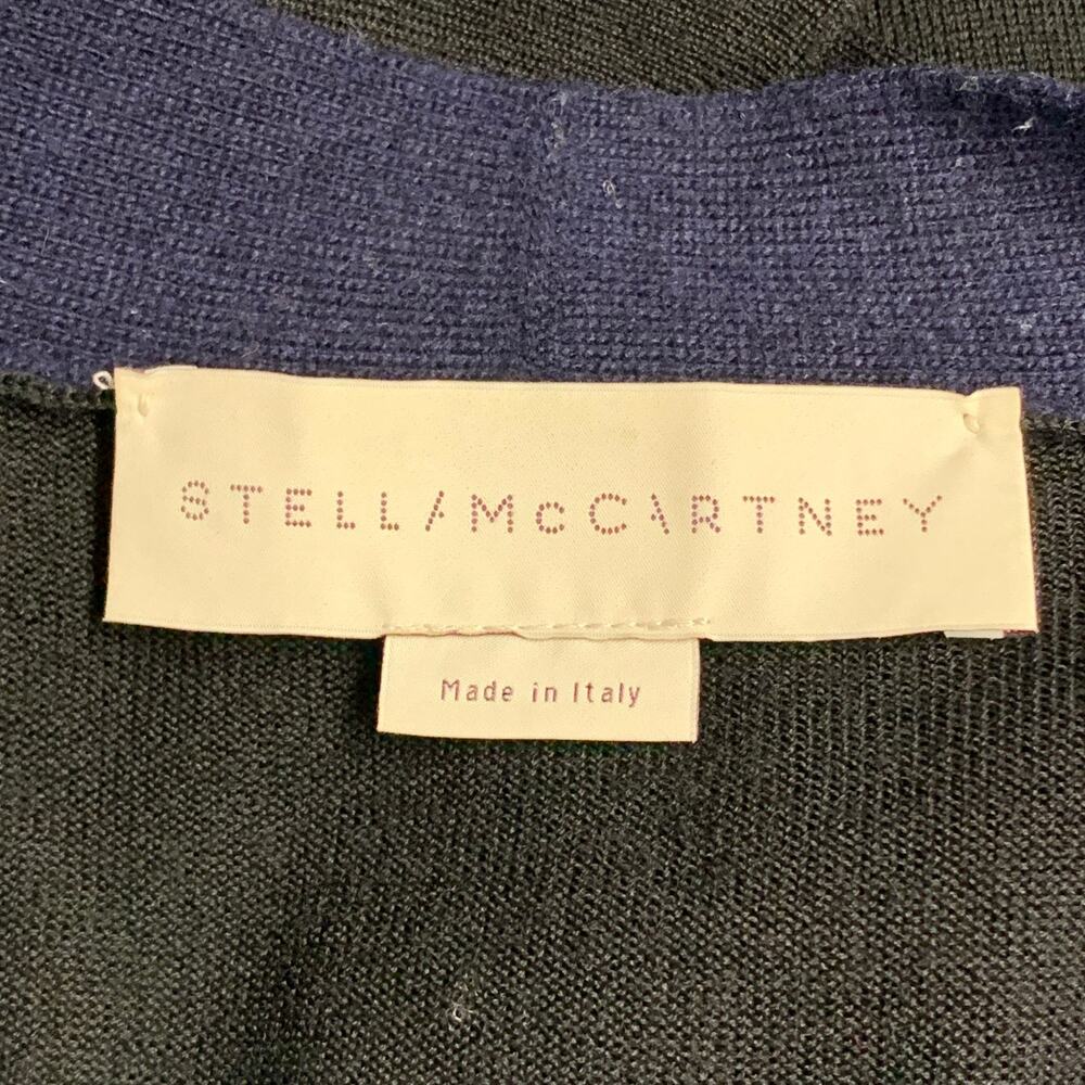 STELLA McCARTNEY Size 8 Navy Black Virgin Wool Two Tone V-Neck Cardigan - Picture 4 of 7